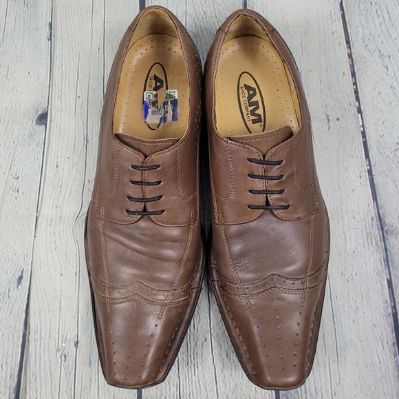 AM SHOE COMPANY | leather lace-up square/snip toe oxford derby shoes - Picture 2 of 13